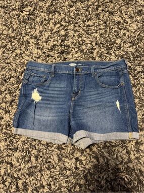 Old Navy Medium Blue Distressed Rolled-Hem Denim Shorts